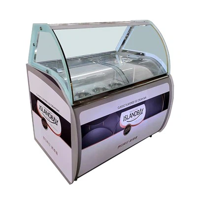 Congelador de helado de vidrio curvo